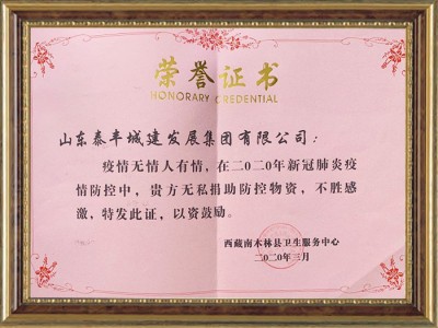 新冠疫情捐助證書